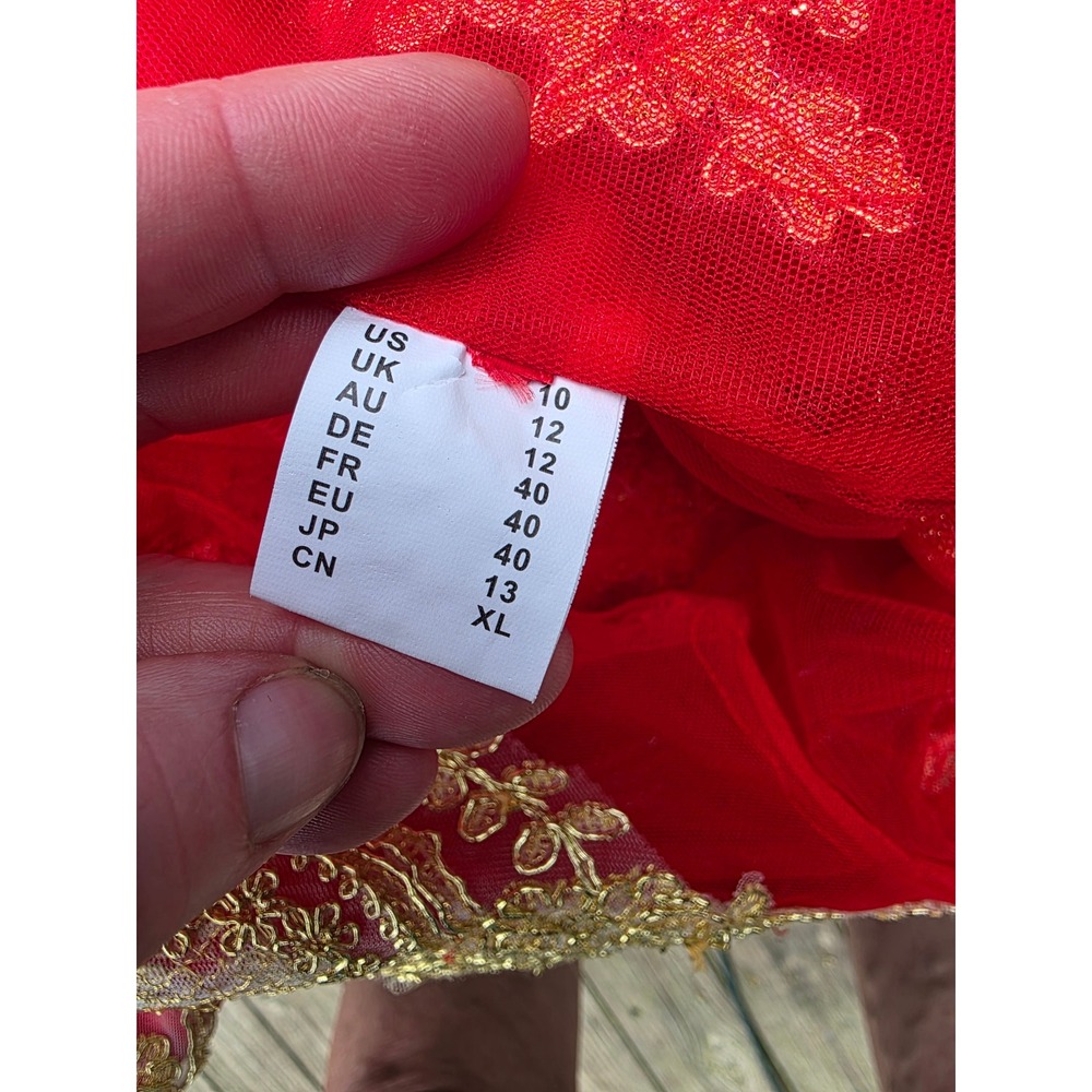 Grace Karin Red Gold Lace Embroidered Evening Gown Sleeveless Formal Prom Dress - Picture 10 of 10